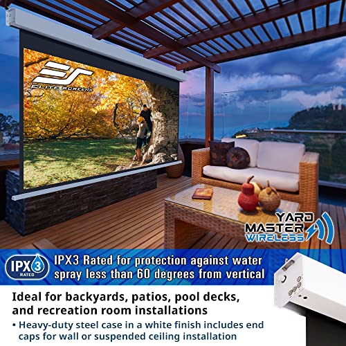 Image of Elite Screens Yard Master Wireless 125 inch Outdoor Motorized Projector Screen 16:9, Battery Powered, RF Remote, IPX3 Weather Resistant, 4K /8K Ready, Patio Home Theater OMS125WH-BAT-ELEC