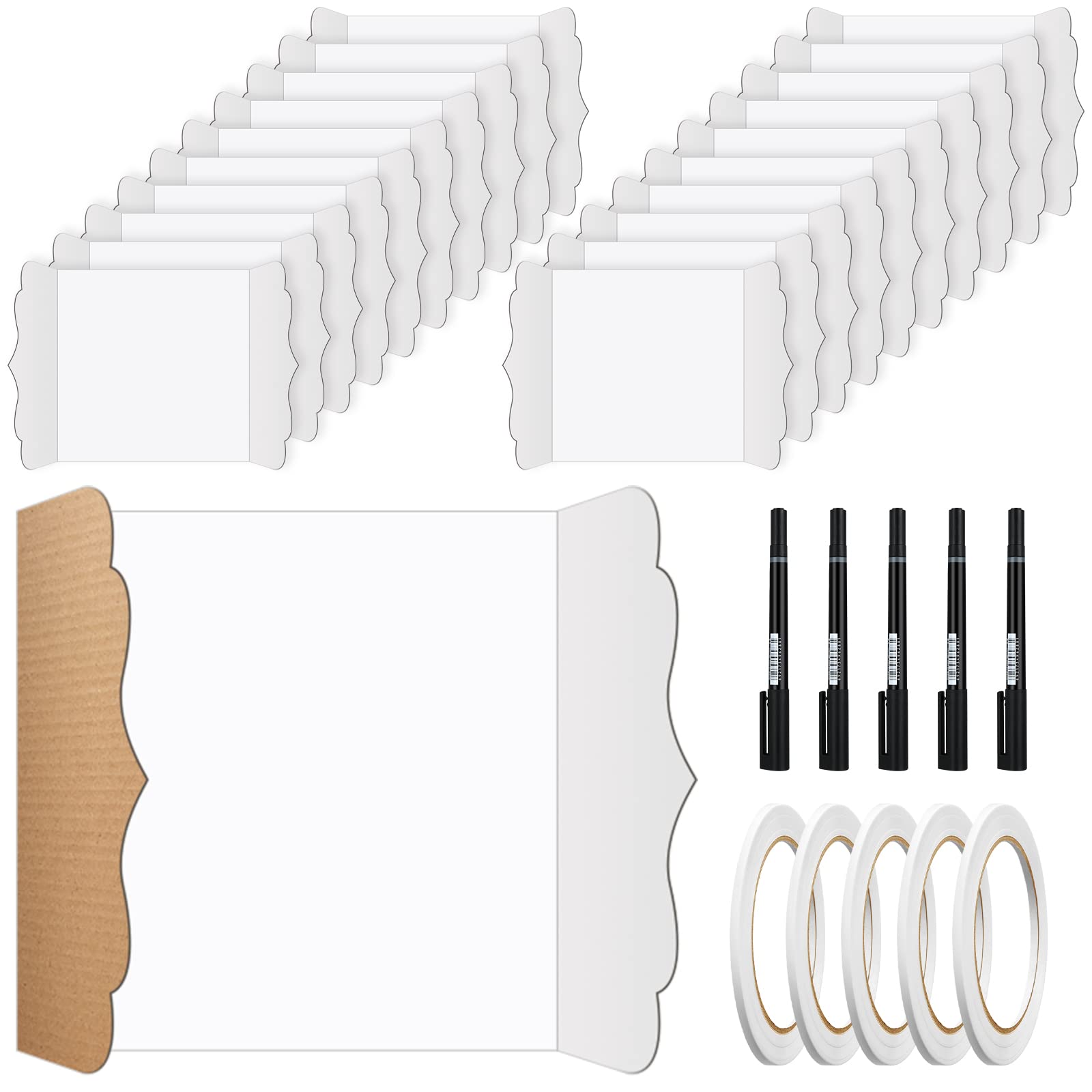 20 Pcs Trifold Poster Board Foldable Display Board White Trifold Presentation Board Science Fair Blank Display Boards with 5 Rolls of Double Sided Adhesive and 5 Pcs Markers (14 x 22 Inch)