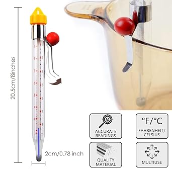 2 Pcs Thermometer Candy Deep Fry Oil Frying Syrup Jam Jelly Sugar Candy Making Food Cooking Stainless Steel Kitchen Thermometer with Pot Clip & Hanging Hole