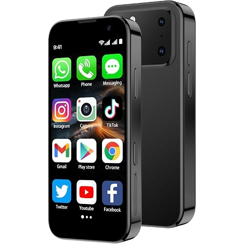 Mini Smartphone 3.0" HD Touchscreen - Unlocked Android Compact Mobile Phone for Kids & Students | Smallest Cell Phone for Travel Backup & Digital Detox | WiFi, GPS, Face ID, Dual SIM, 2GB+16GB, Black