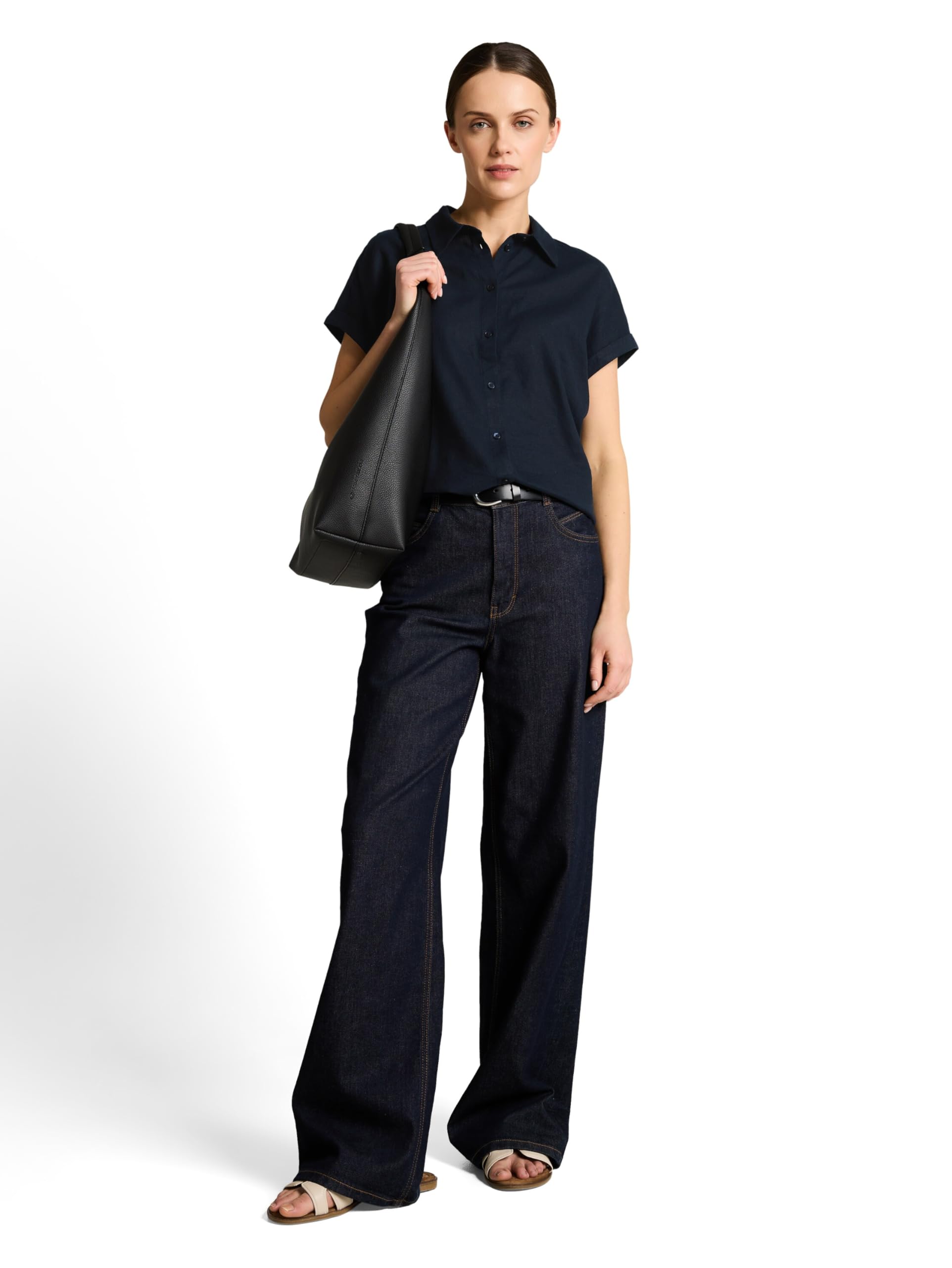 TOM TAILOR Damen Kurzarmbluse mit Leinen