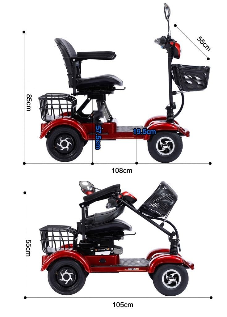 4 Ruedas Scooters Movilidad Servicio Pesado para Adultos Mayores Capacidad 200 Kg 380W 48V 20Ah Scooter Demovilidad Plegable Portátil Iluminación LED Completa para Ancianos B