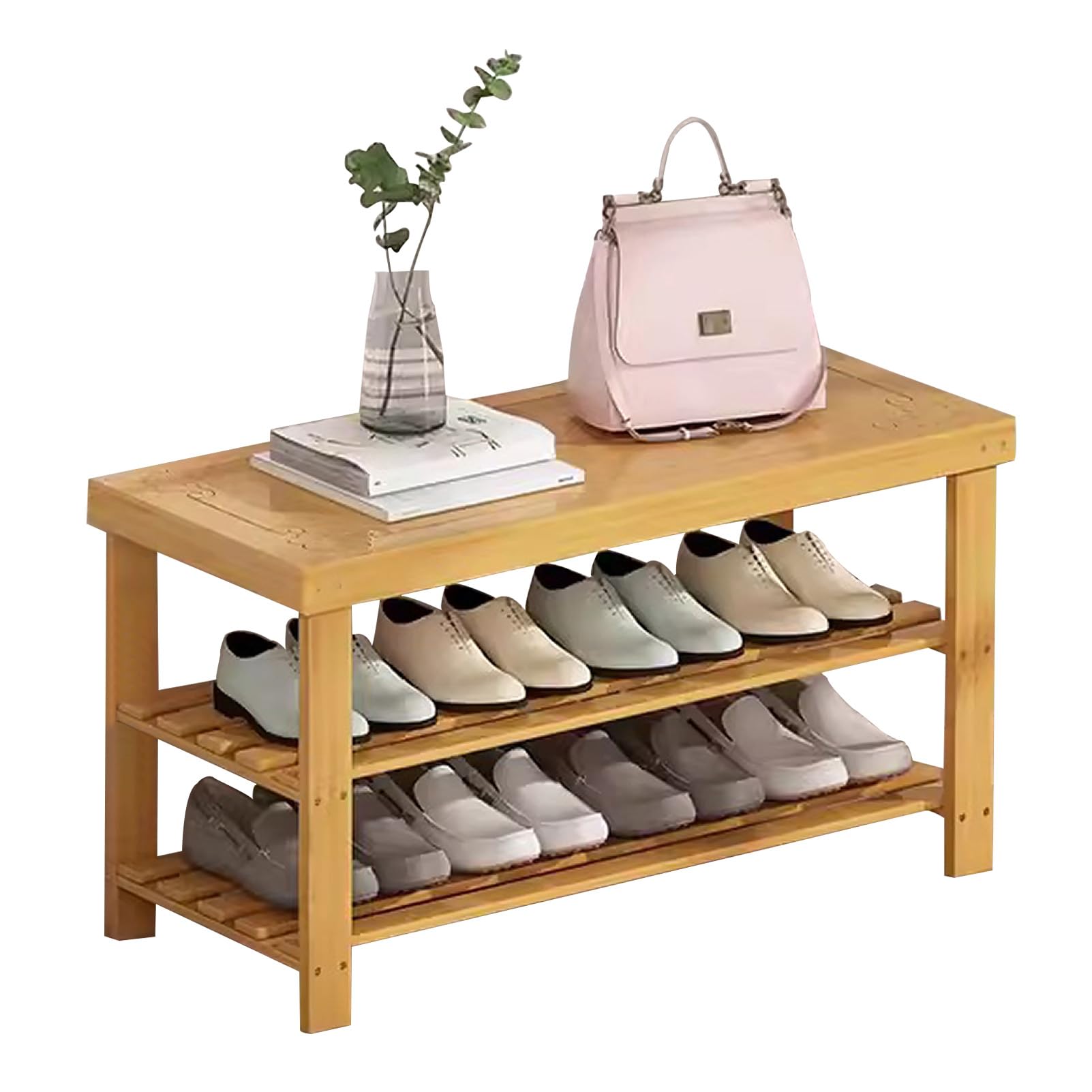 GHFXSCV Wooden Shoe Rack Bench, 3-Tier Storage nizer, Farmhouse Style Entryway Seating with Storage, Ideal for Hallway, Living Room, Bathroom, Space-Saving Solution
