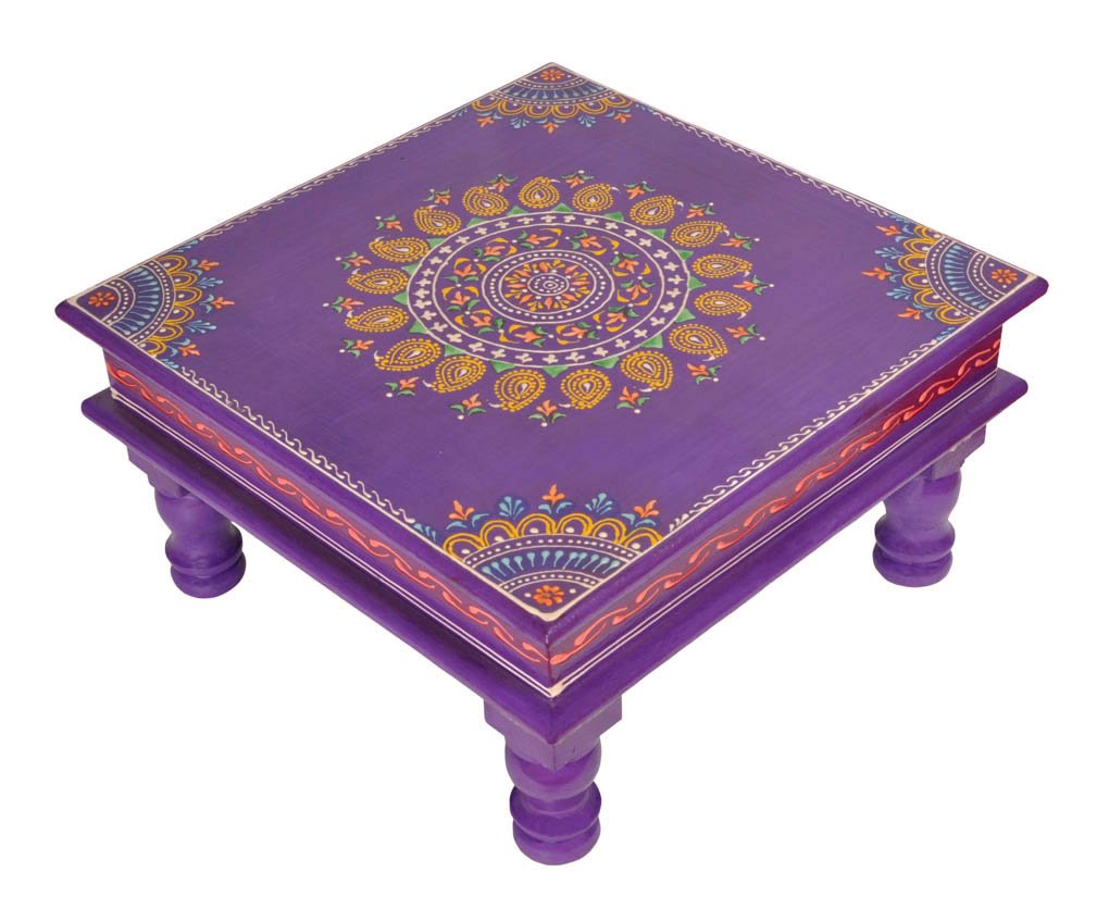 Lal Haveli Home & Kitchen Decorations Hand Painted Wooden Puja Chowki