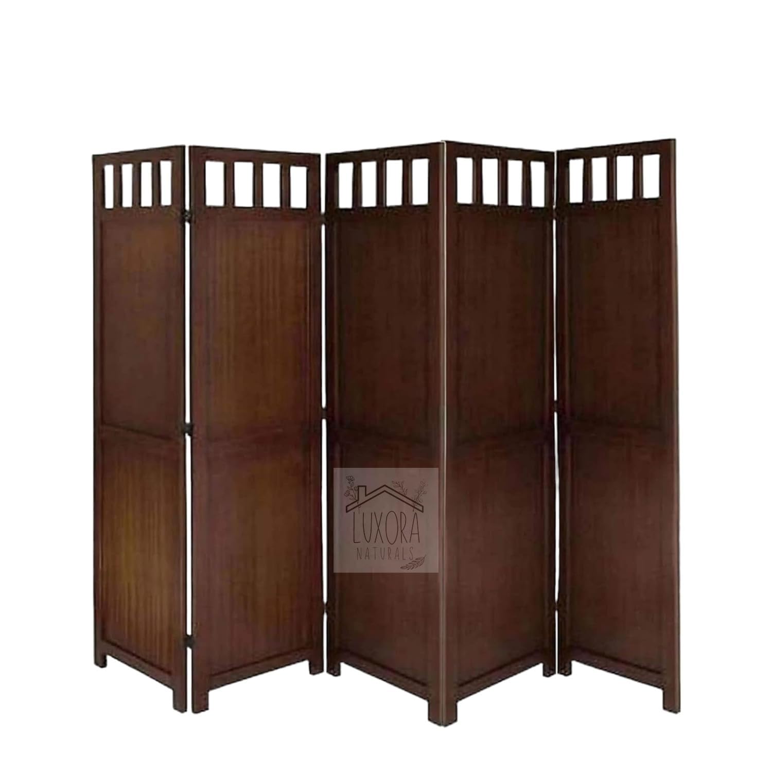 LUXORA NATURALS Wooden Partition Screen/Room Divider Traditional Handicrafts Plain Pattern 6Ft Height (5 Panels) Color- Burnt Finish-image-41