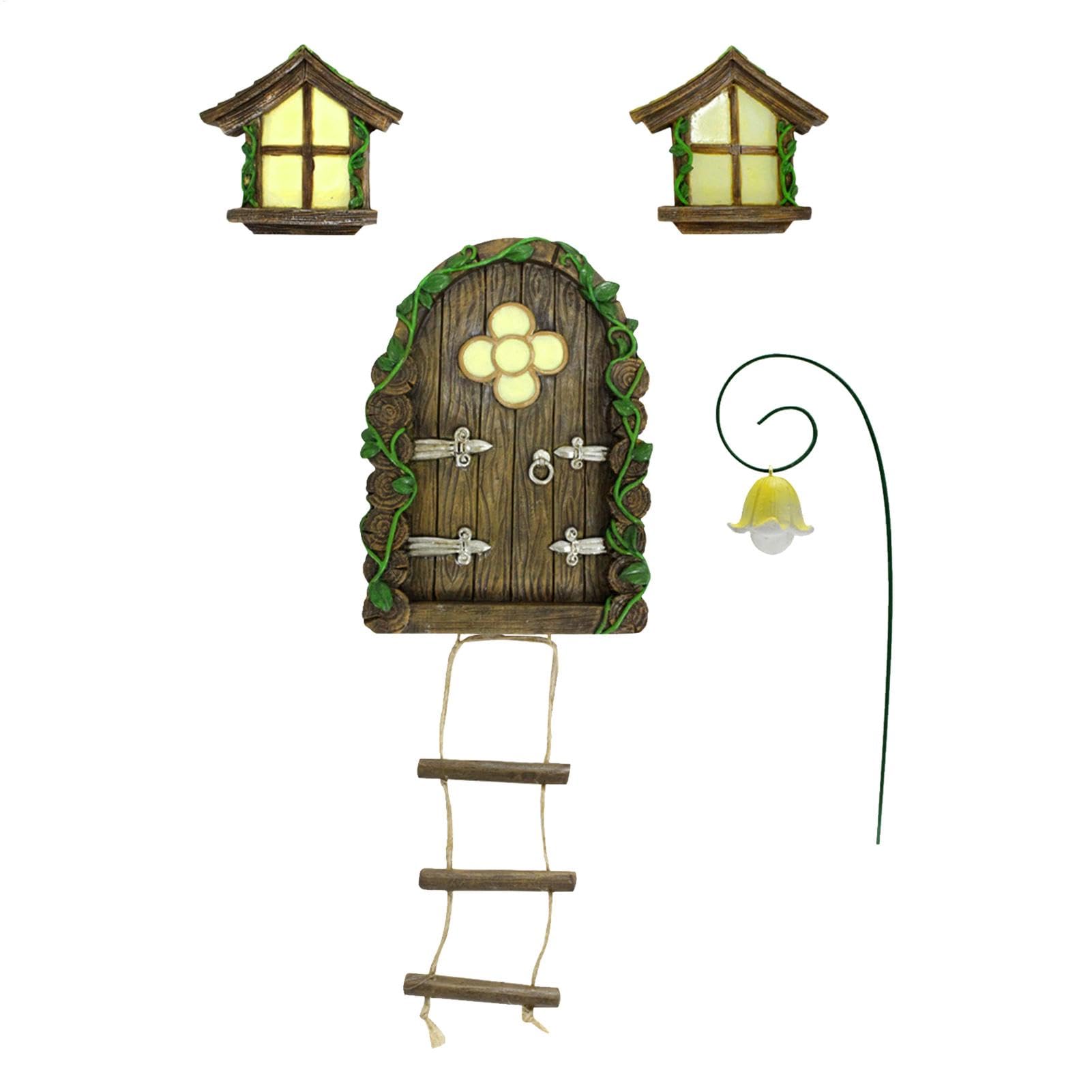 Casas de Hadas para niños, casa de Hadas de gnomo, Ventana y Puerta para árboles, Accesorios de jardín en Miniatura, diseño de jardín Encantado al Aire Libre, decoración de Adorno de césped