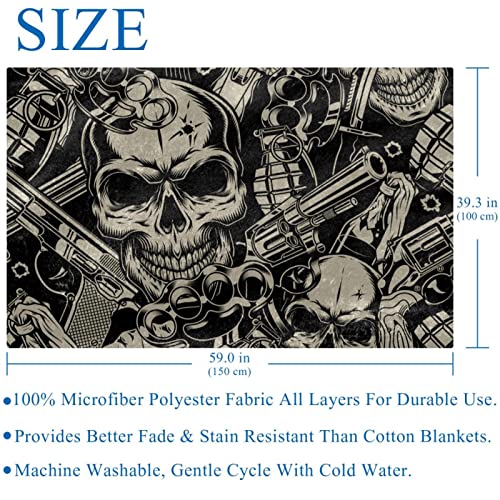 Couverture tête de mort avec pistolets plaid chaud 150x100 cm
