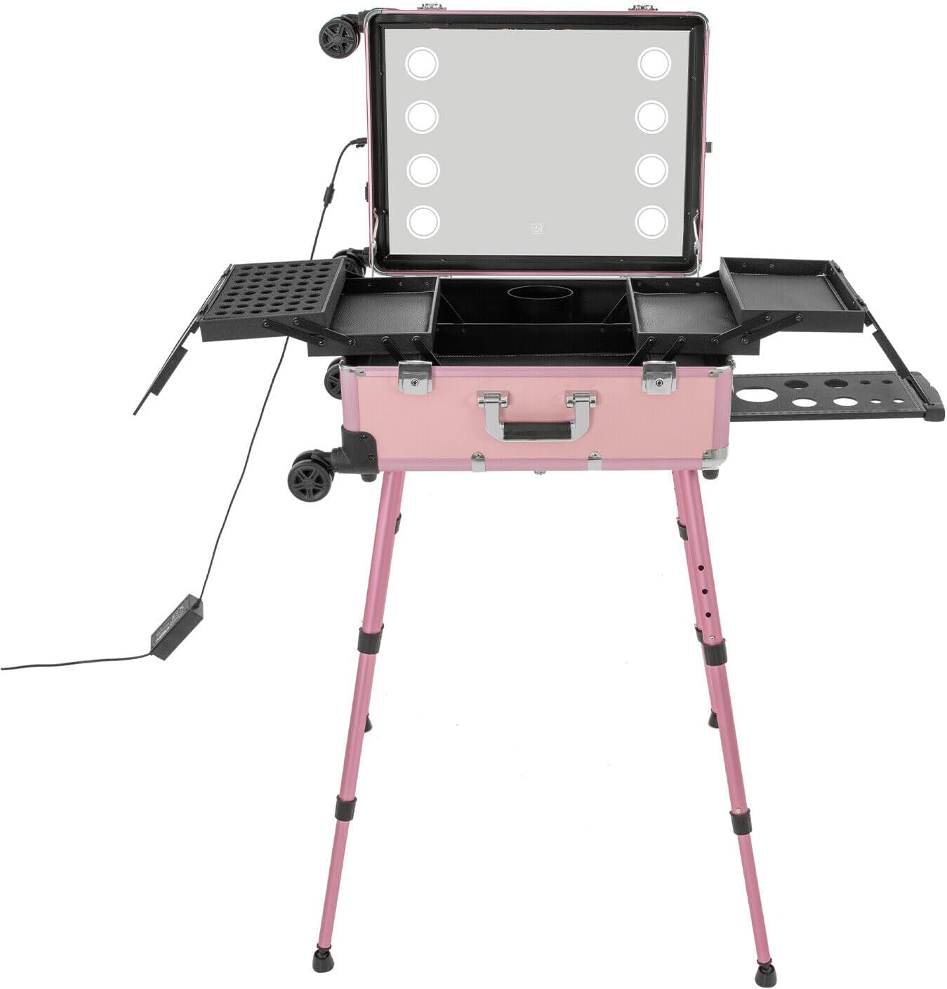 Professional Cosmetic Travel Case Makeup Case Rolling Makeup Train Case 12V, For Makeup Artist, Hair Stylist, Nail Artist Makeup Trolley