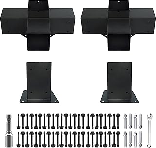 ITeVe.GD Pergola Kits 4PCS.4-Way Right Angle Corner Brackets Elevated Wood Stand with Screws for 4"x4"(Inner Size:3.5"x3.5") Wood Beams,Pergola,Garden,Lumber&Metal Gazebo