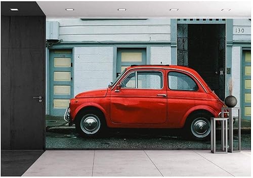 wall26 - Coche rojo vintage en la calle - Mural de pared extraíble Papel tapiz autoadhesivo grande - 66x96 pulgadas