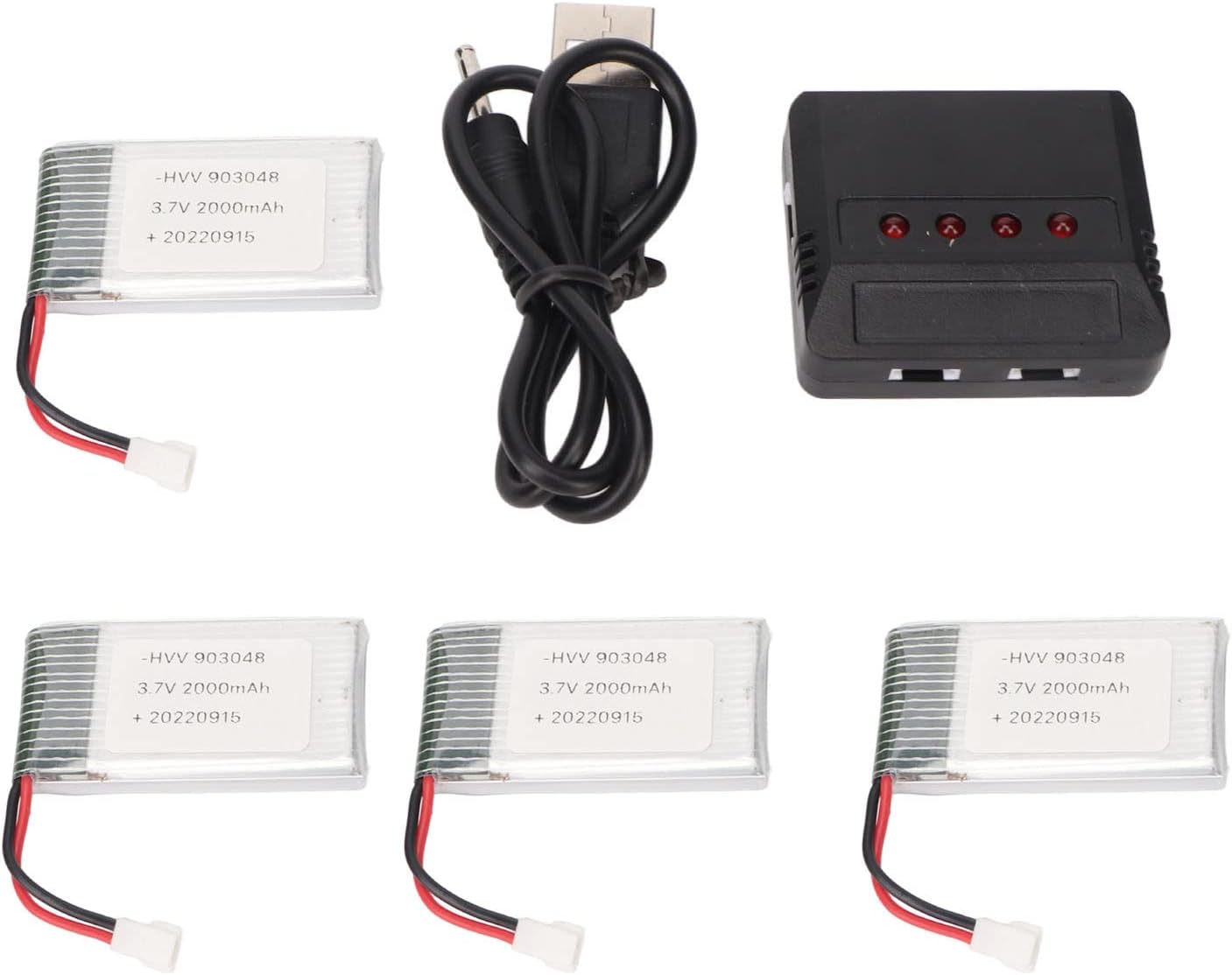 4PCS 903048 3.7V 2000mAh RC Quadcopter Drone Replacement Battery Spare Parts with Charger for KY601S H11D H11C RC Quadcopter
