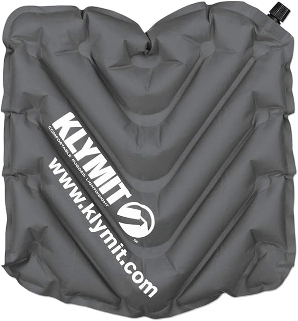 Klymit V Seat, Lightweight Inflatable Travel Cushion, Best for Camping, Bleachers, or Glassing Pad, Gray
