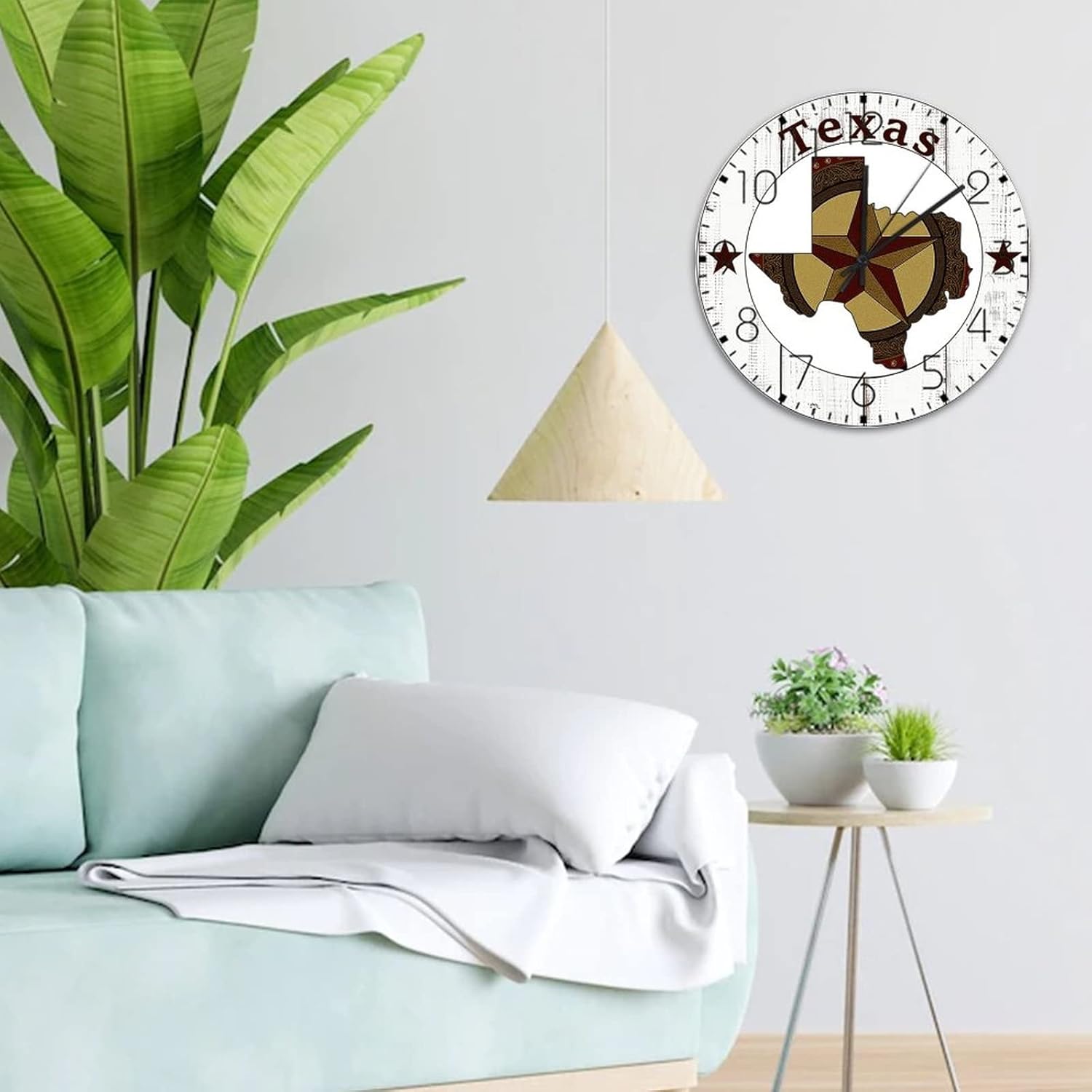 12 Inch Silent Non-Ticking Wall Clocks Battery Operated Texas Lone Star Home Map Home Decor for Living Room Barn Artworks Veteran's Day Modern Round Wooden Wall Clock Vintage for Art Room Warehouse