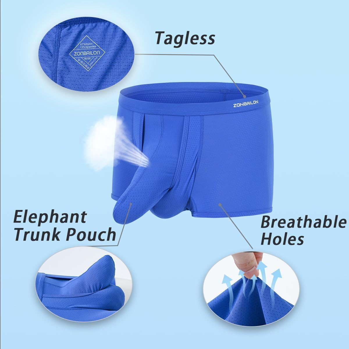 Men's Dual Pouch Underwear Breathable Comfort Elephant Trunk Bulge Enhancing Boxer Briefs - Image 4