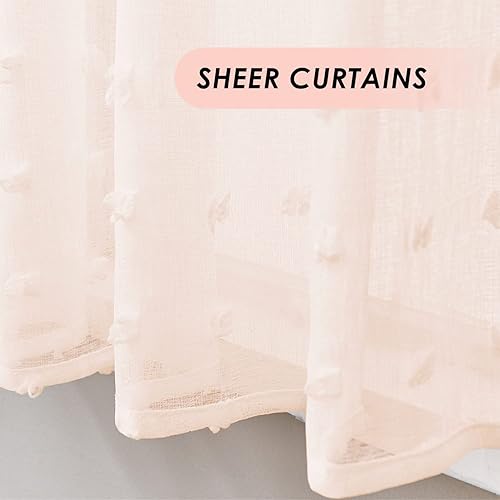 Miniatura 5 de VANASEE Cortinas traslúcidas con pompones y bolsillo para barra de cortina para sala de estar, 52 x 84 pulgadas, paneles transparentes para ventana