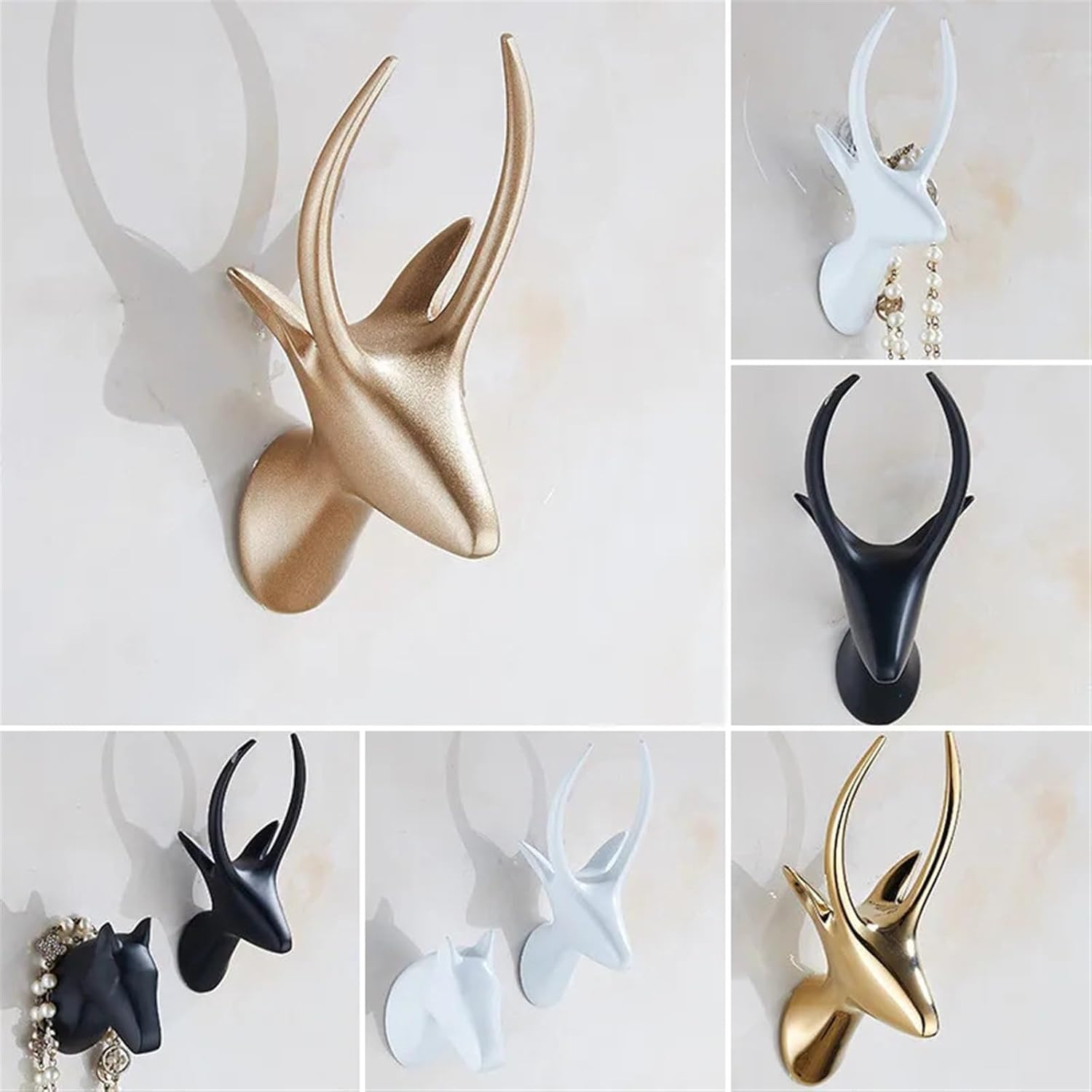 Deer Head Wall Hook Towel Hooks Shower Black Bathroom Hook Gold Coat Hook Robe Hook Hat Hook Hanger White Chrome 1Pcs (Color : White)