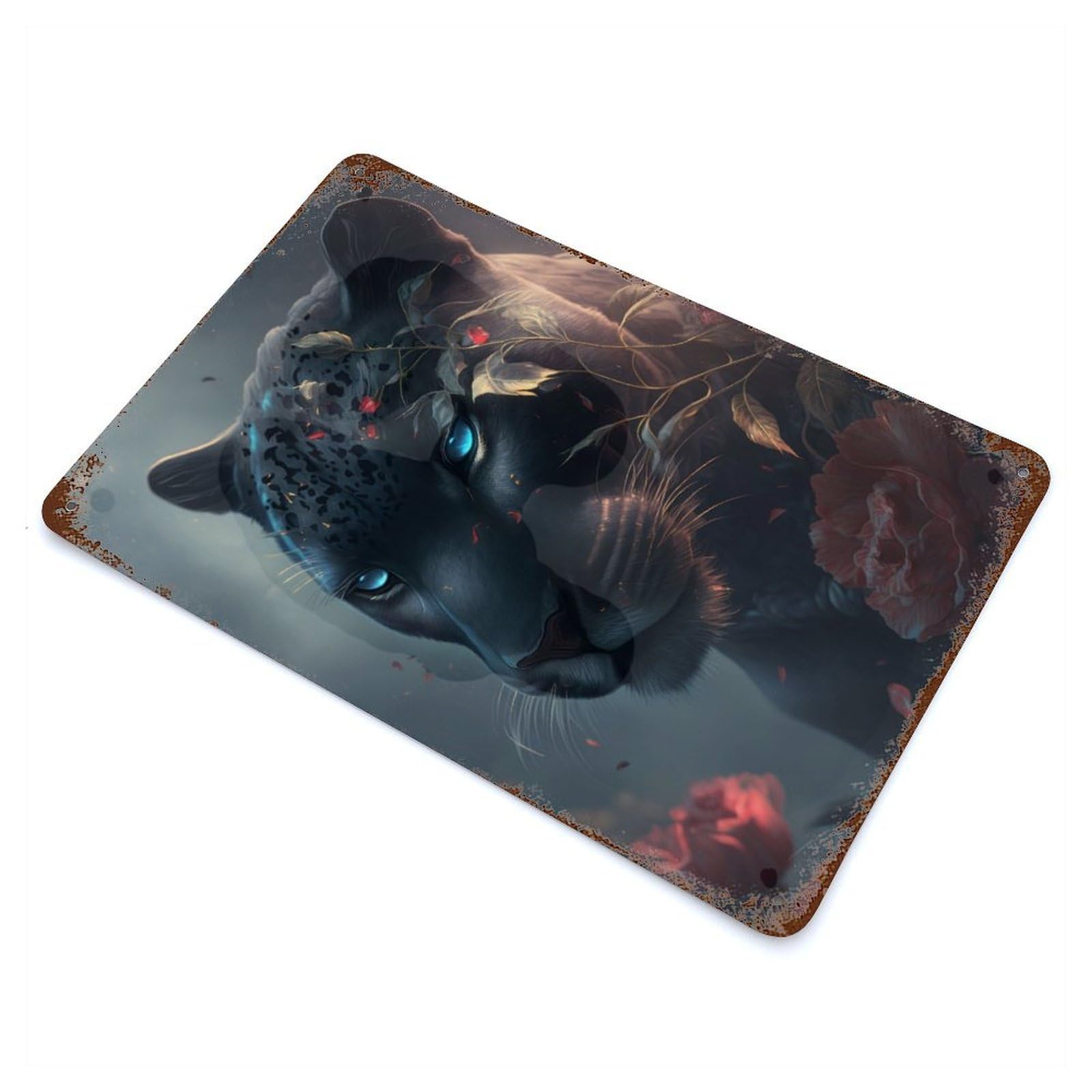 Black Panther Fantasy Rust Effect Tin Sign 11.8"x7.9", Ideal for Cafe, Home Bar And Lounge Decor