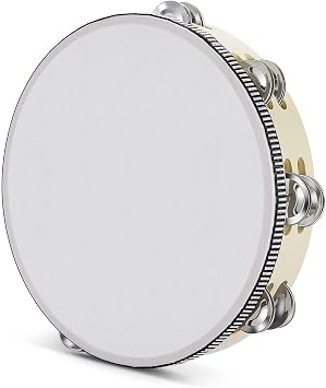 Flexzion Wood Handheld Tambourine for Adults 10-Inch Double Row 8-Pair Jingles Wood - Percussion Round Tamborines Musical Instrument with Metal Zills