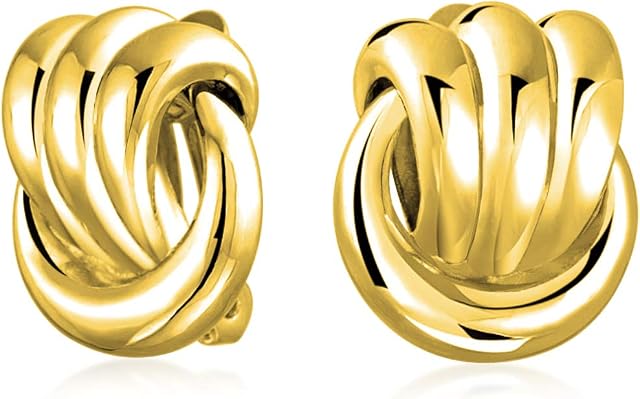 Fashion Rope Cable Knocker Love Knot Work Clip On Earrings For Women Non Pierced Ears Silver Gold Tone Plated Brass