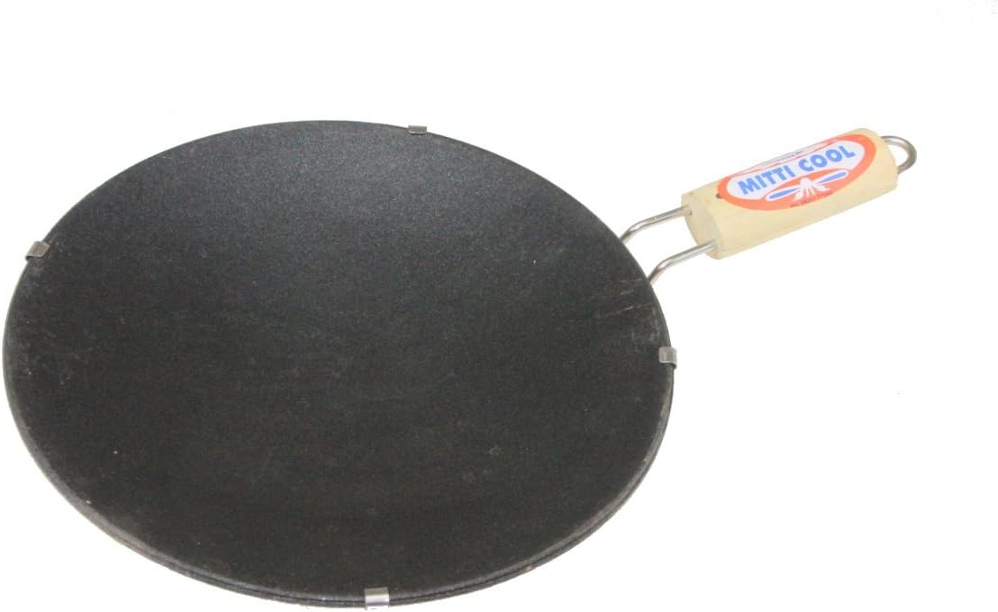 Mitti Cool Earthern Clay BLACK NON STICK Tawa with Handle CLAY TAWA with Handle ROTI TAWA DOSA CREPE PARATHA FRENCH TOAST (9")