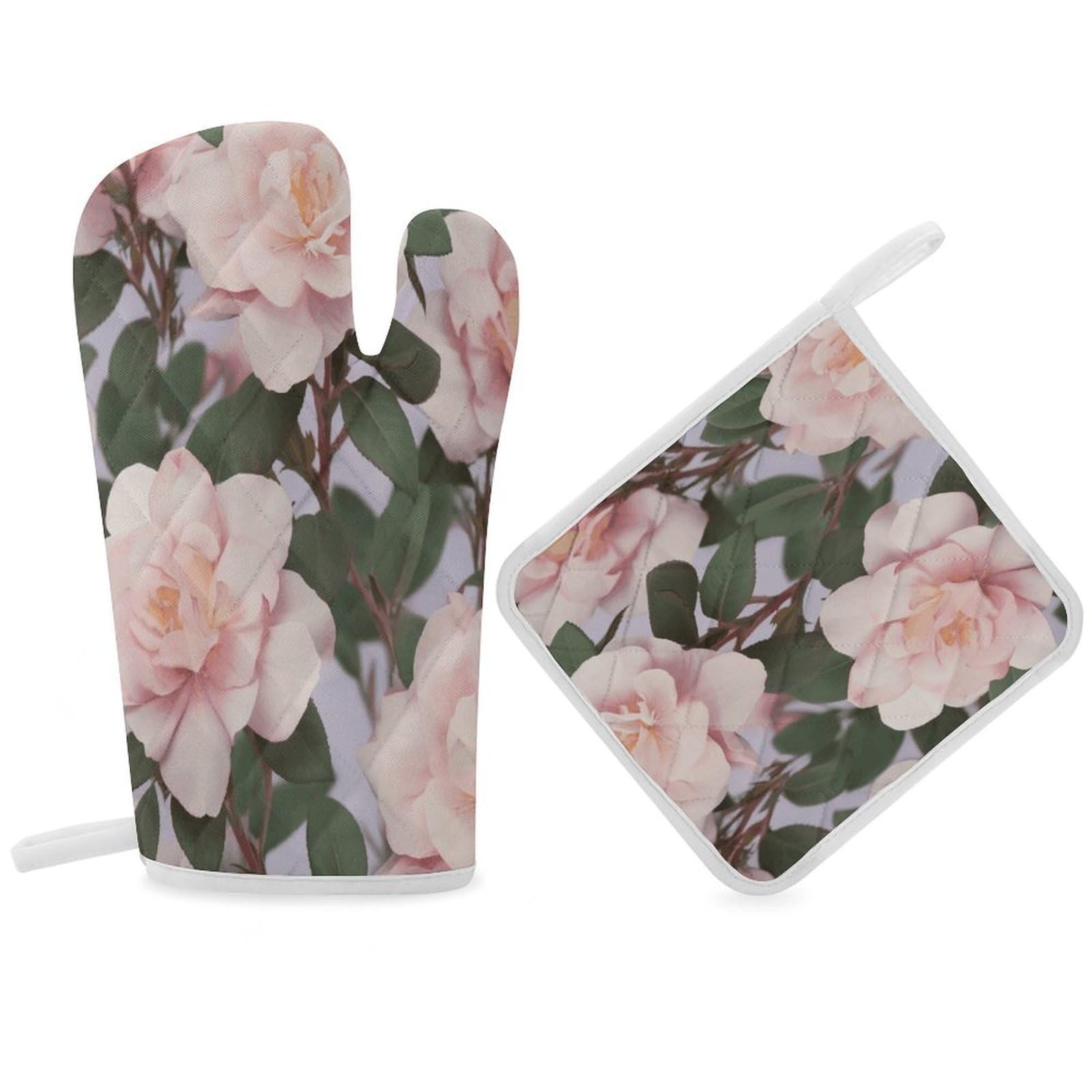 Fodpand Women's Style Dusky Rose Oven Mitts And Pot Holders Sets,Oven Gloves For Kitchen Oven Mitts And Potholders For Baking Cooking Grilling Apartment Essentials