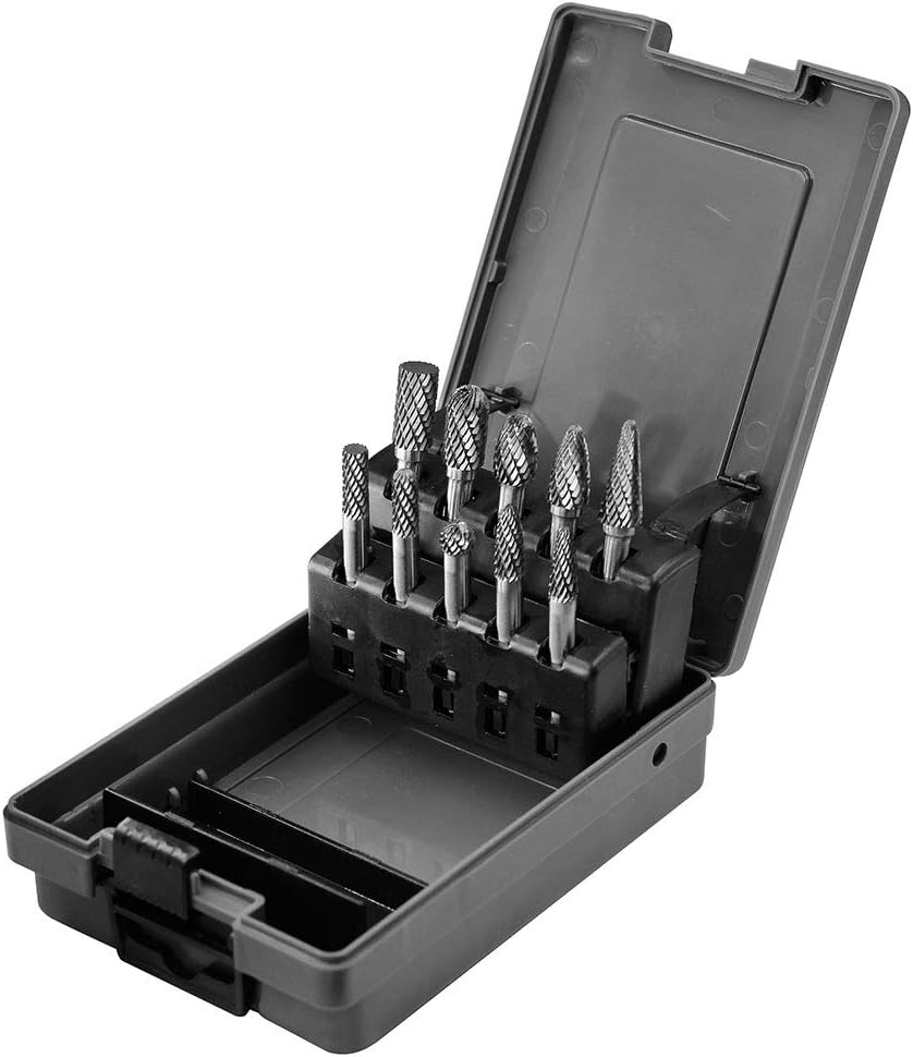 JESTUOUS 10pcs Carbide Burrs Set Double Cut 1/4 Inch Shank Diameter