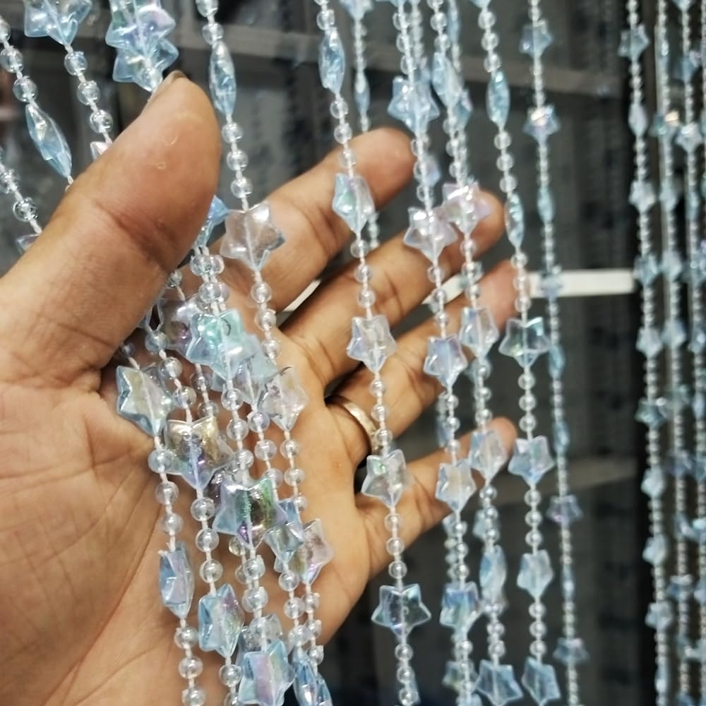 ave Split Perlenvorhang für Türen, Sterne, Acryl, hängende Türperlen, Fadenvorhänge, Quaste, Raumteiler, Bildschirm-Dekor für Tür, Fenster, Wohnzimmer, Hochzeit, 049 Stern (Blauer Stern)