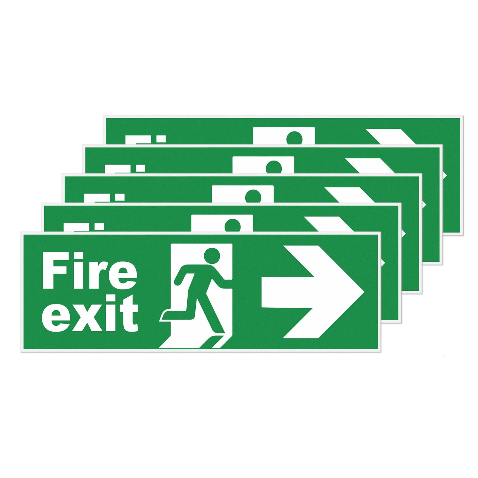 YIKIADA Fire Exit Sign Plastic 300 × 100 mm Right Arrow Self-Adhesive Signage Emergency Exit Directional Signs for Office School Hospital Pack of 5