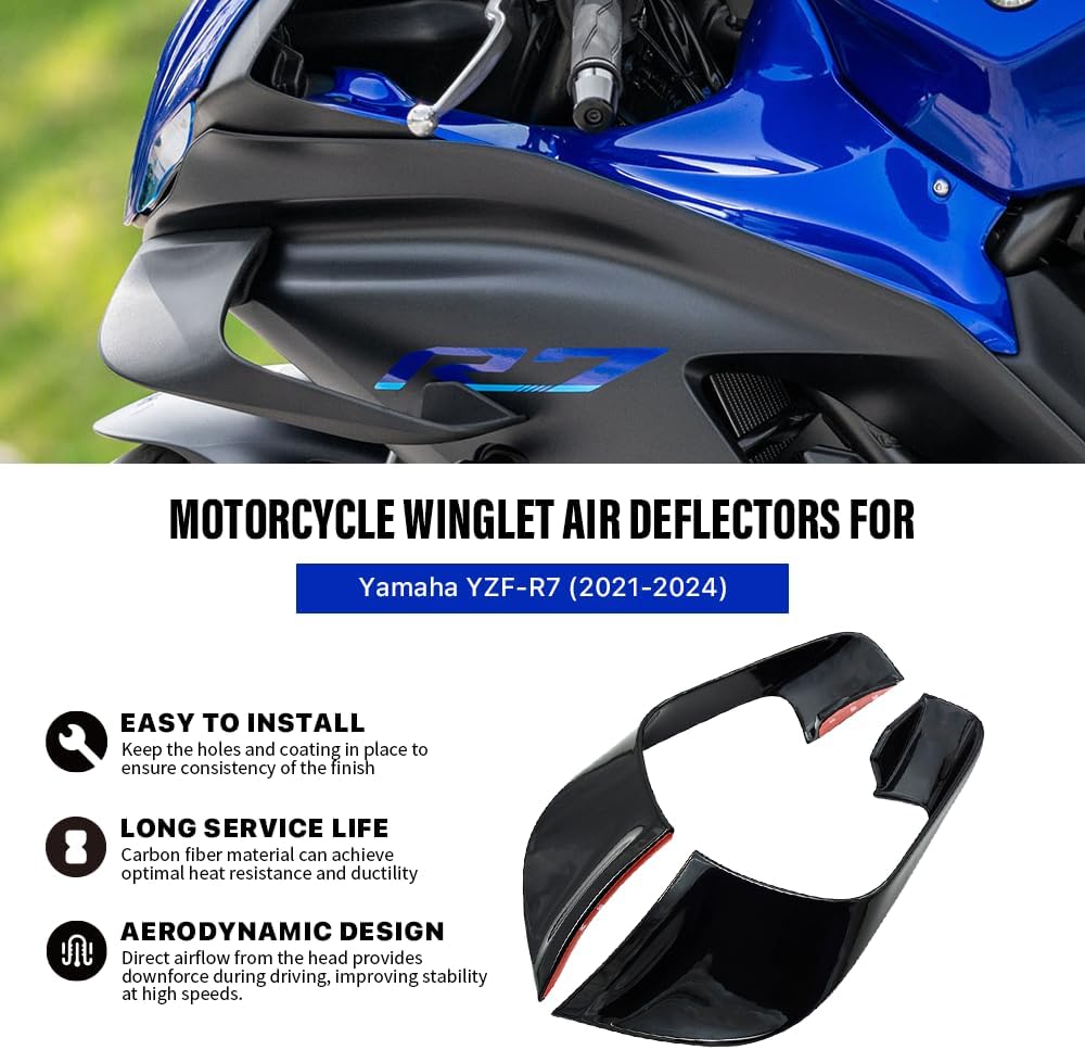 MANCANL Motorcycle Winglet Fairings for Yamaha YZF-R7 (2021-2024) - Spoiler Wing for Yamaha R7 Winglets, Durable ABS Plastic Easy Installation of Yamaha R7 Fairings (Bright Black)