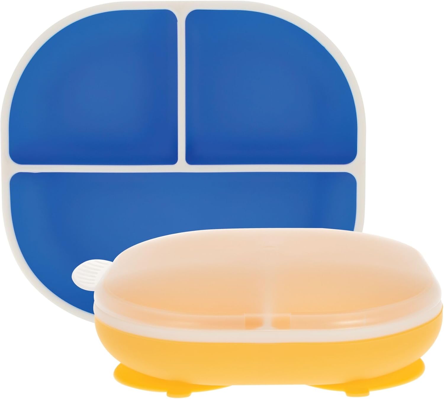 Nuby Silicone Rectangle Suction Plate with Lid - Dishwasher-Safe Baby and Toddler Plate - 6+ Months - Blue and Yellow - Back to School Essentials