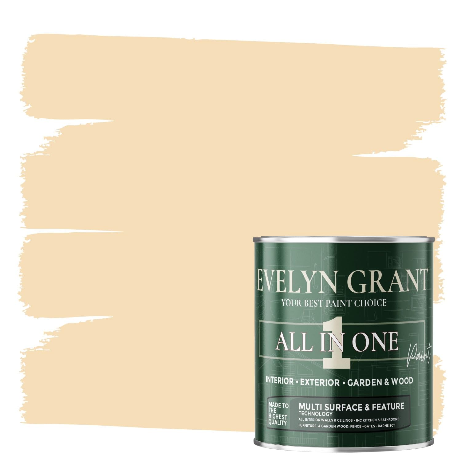Evelyn Grant All-IN-ONE Paint & Primer - Multi-Surface Paint For Interior Walls, Outdoor Garden & Exterior Walls, Wood Furniture | High Durability Multi-Feature - Beige Linen - 0.5L - Matt โ image 1