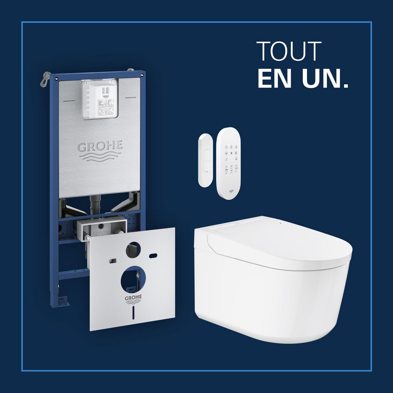 GROHE Rapid SLX Pack bâti WC 4 en 1, Prise de courant intégrée, WC lavant complet Sensia, Supports muraux, Set d'isolation phonique pour WC, Régulateur de débit inclus, 36509SH0