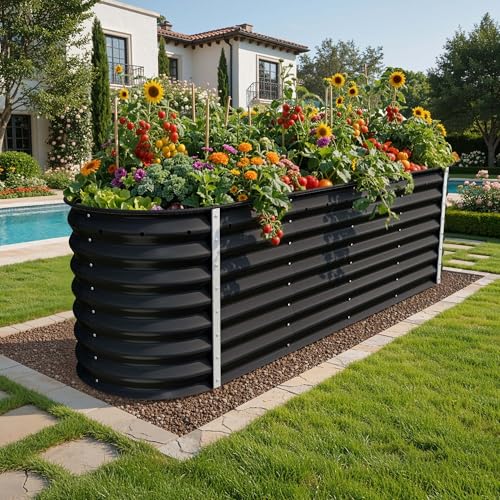 YITAHOME 24" Tall 9 in 1 Raised Garden Bed Kit,96x24 in Large Galvanized Metal Planter Box with Gloves, Safety Rubber & Support Rod, Outdoor Flower Be