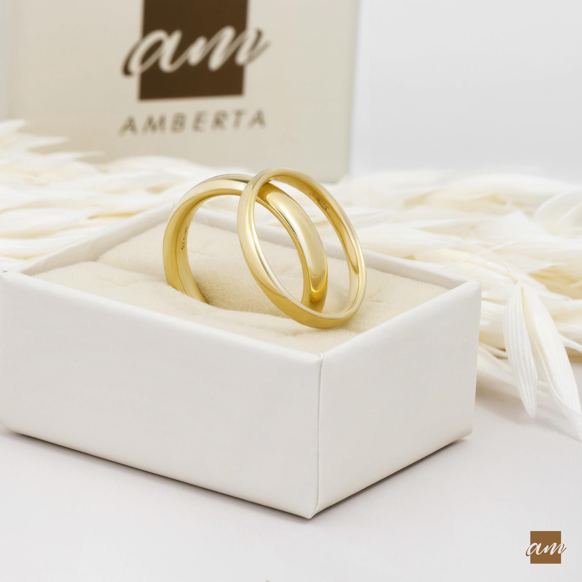Amberta Fede nuziale per coppia in argento Sterling 925 placcato oro | anello di nozze da donna | fede nuziale per uomo | fede nuziale coppia oro