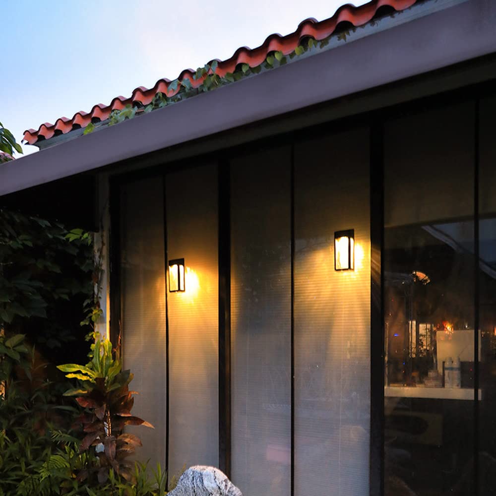 Faroles solares de Pared para Exteriores - Apliques LED Impermeables IP44 para Porche, Patio y Valla, lámparas de Seguridad Decorativas en Negro Mate, iluminación Exterior de Montaje
