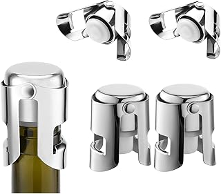 Champagne Stoppers with Stainless Steel, Champagne Saver Plug, 4 Pack Wine Bottle Plug Sealer Set, Champagne, Cava, Prosecco and Sparkling Wine Bottle Sealer, Accessories for Champagne