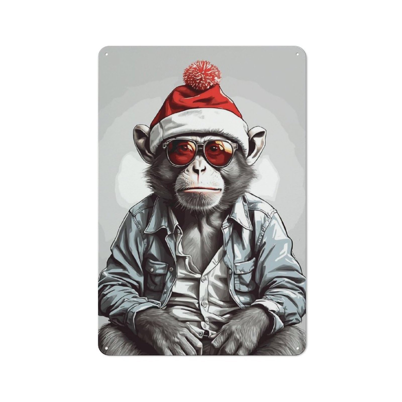 Junmoney Monkey Christmas Printed Metal Sign 30X20cm For Man Cave Or Games Room, Suited To Man Cave Decor Fans