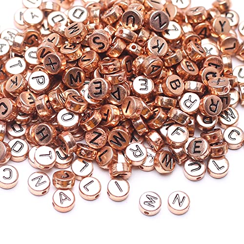 HERZWILD 1000pcs Rose Gold Letter Beads, Metal Craft Beads A-Z for Jewellery Crafts (Black/Rose Gold), Black Rose Gold, 7.0 mm