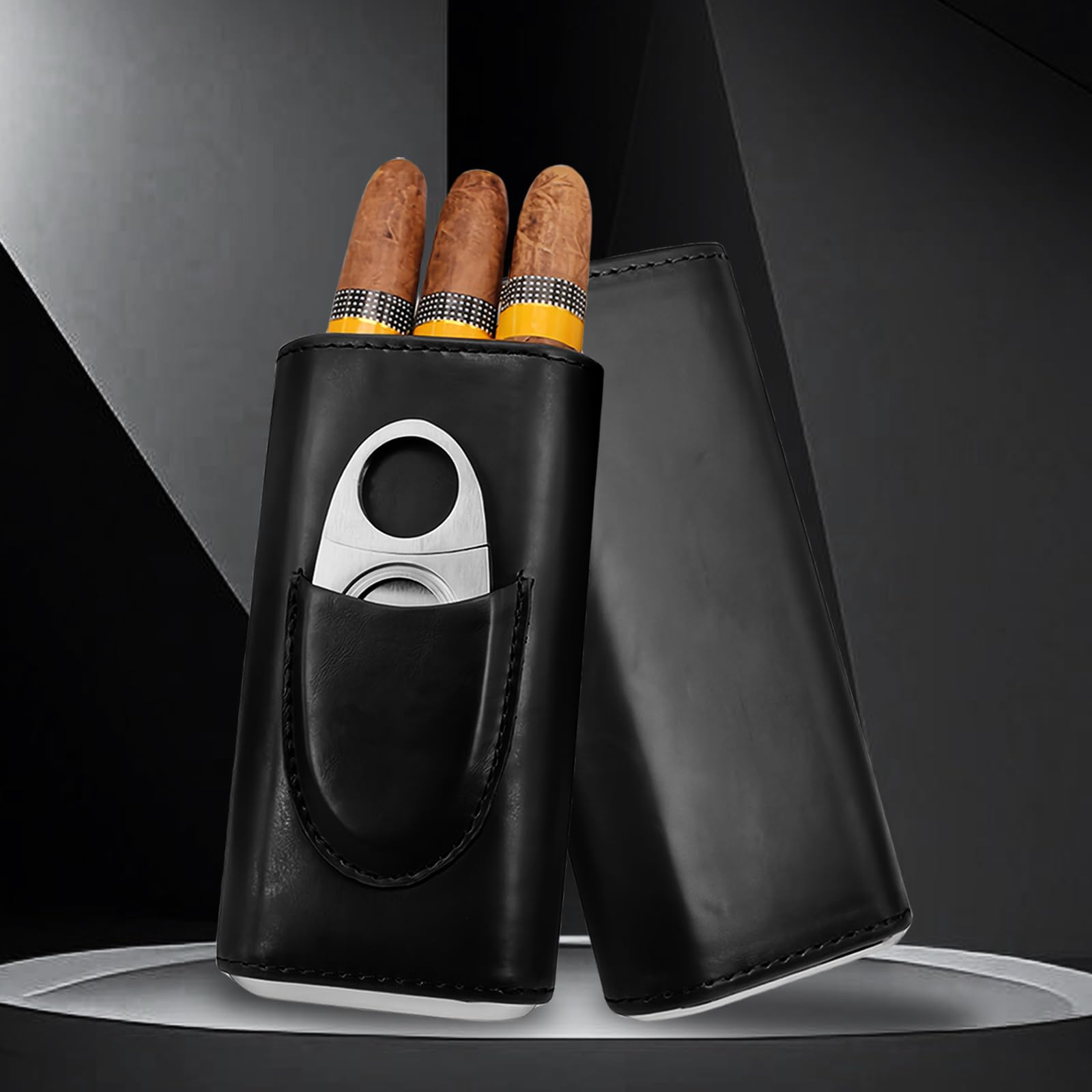 Zigarrenetui für 3 Zigarren, Leder Zigarren Etuis, Humidor Zigarren mit Zigarrenschneider, Reise-Zigarrenetui Tragbarer mit Zedernholz Ausgekleidet, Zigarren-Etui für Reise Kurztrips
