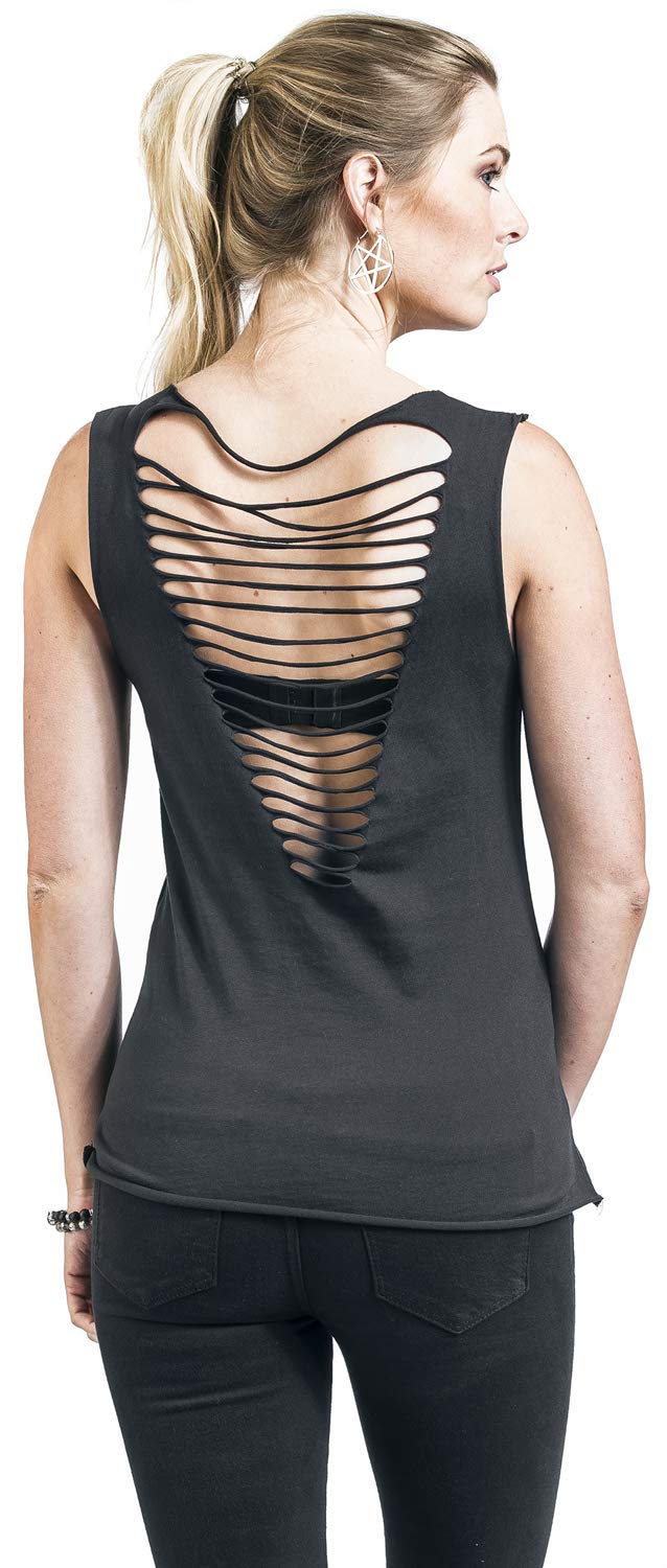 RED by EMP Damen schwarzes Basic-Top mit Cut-Outs auf dem Rücken