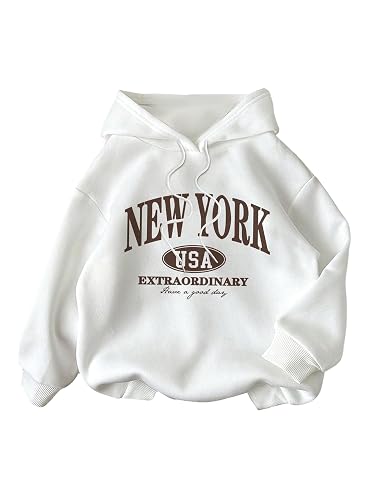 SweatyRocks Women's Graphic Hoodie Drawstring Long Sleeve Sweatshirt Fall Pullovers