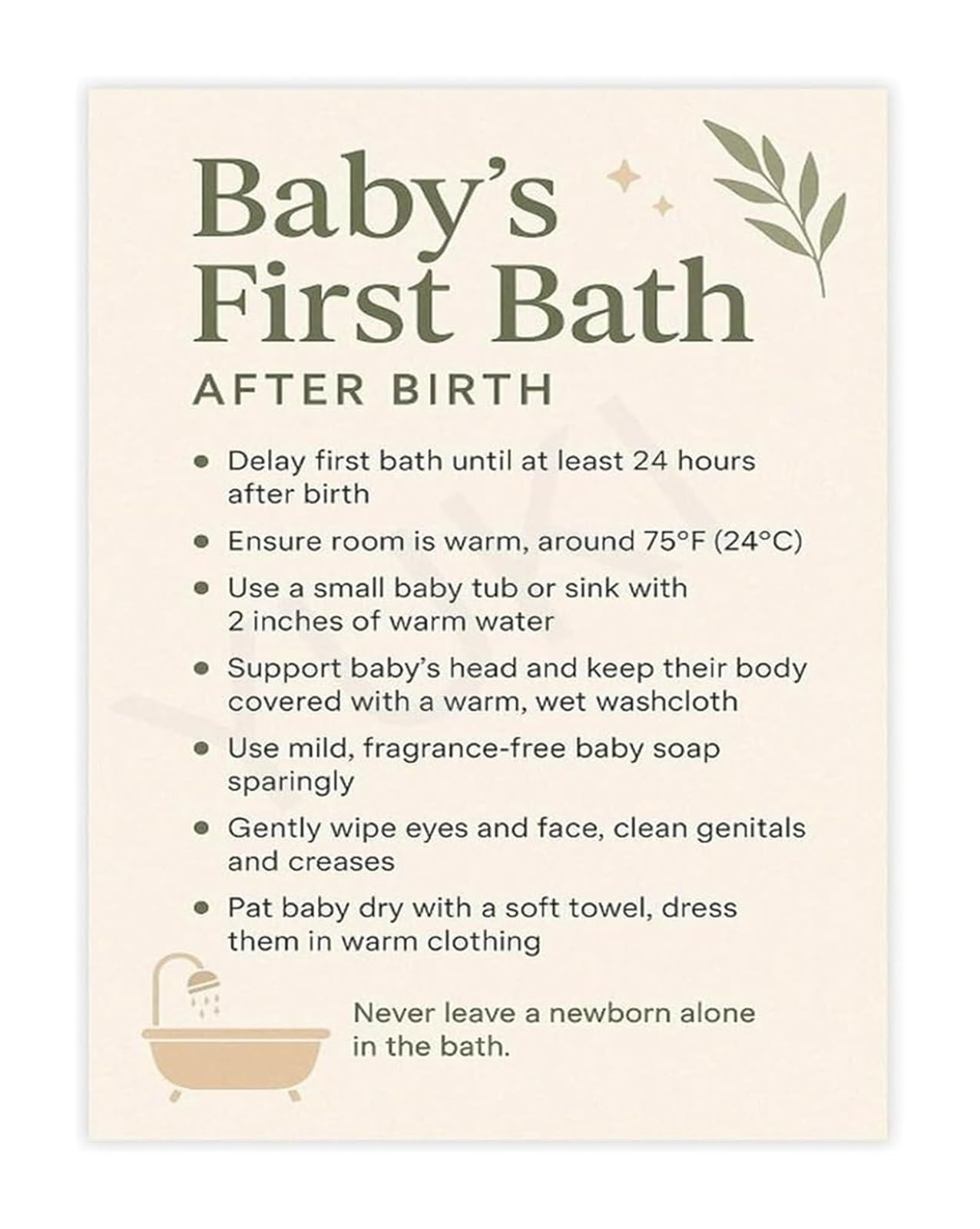 XGINERFEX Shower Gift Idea Newborn First Bath Guide Canvas Wall-Art for Nursery Decor and Parenting(Unframed,16x24inch(40x60cm))