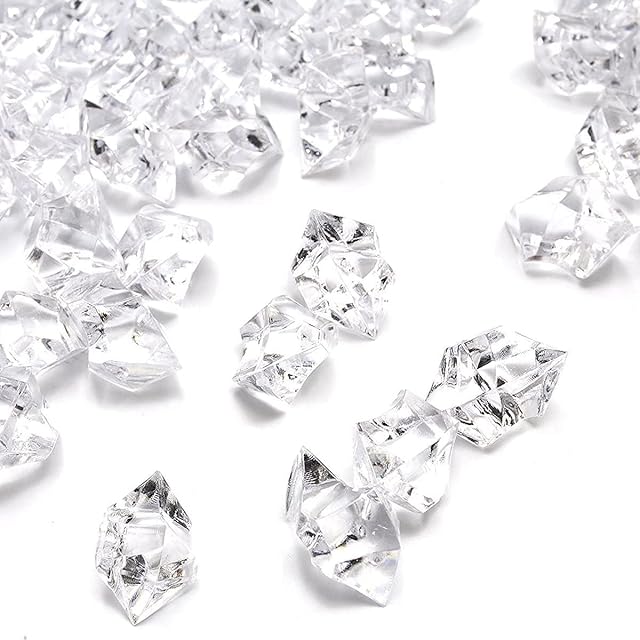VGOODALL Clear Fake Crushed Ice Rocks, 150PCS Fake Diamonds Plastic Ice Cubes Acrylic Clear Ice Rock Diamond Crystals Fake Ice Cubes Gems for Home Decoration Wedding Display Vase Fillers