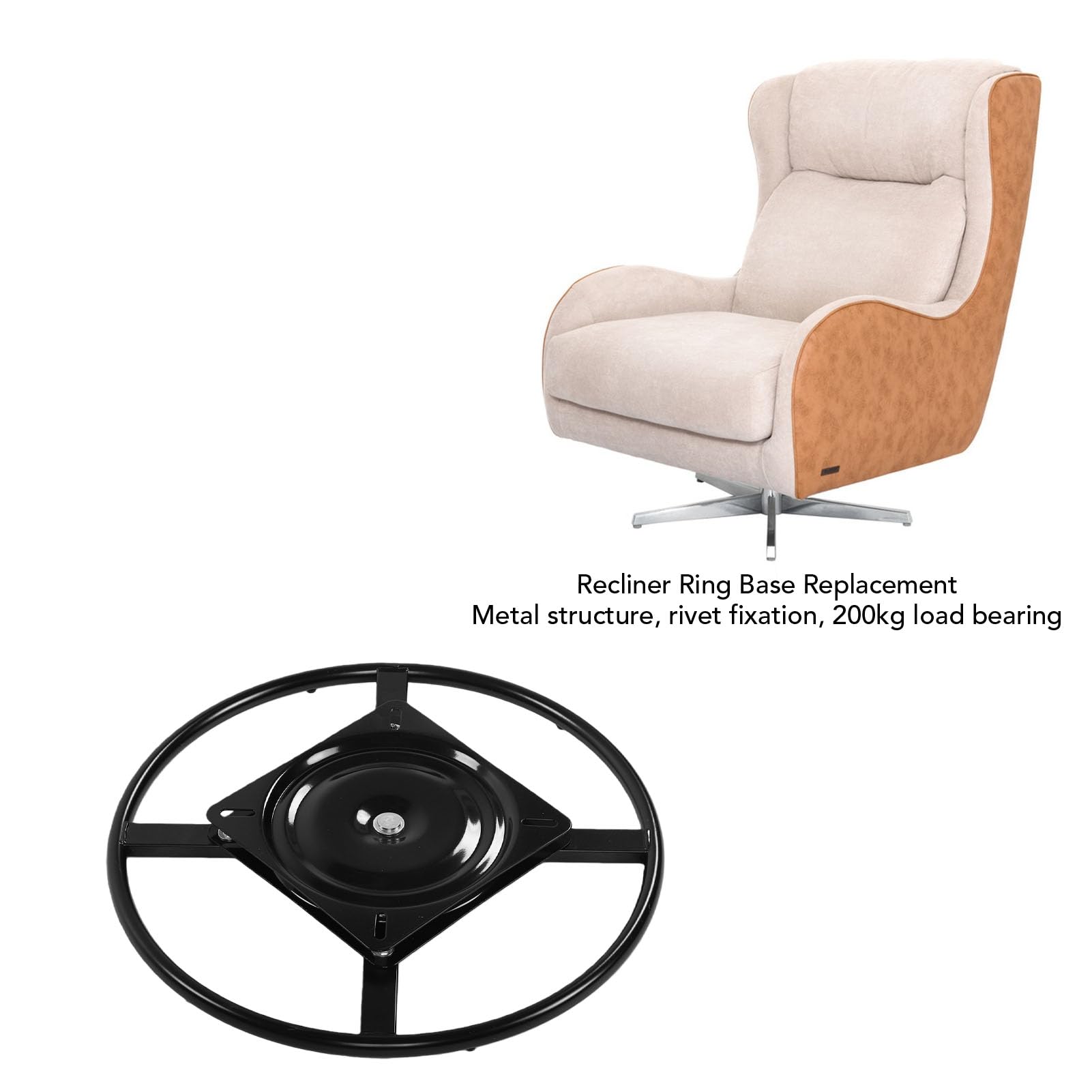 Asixxsix Base del Anillo de la Silla reclinable de 50cm, Mecanismo Giratorio de 360° con Placa Cuadrada de 24,5 cm, para Las Partes Inferiores de los Muebles de la Silla del sofá