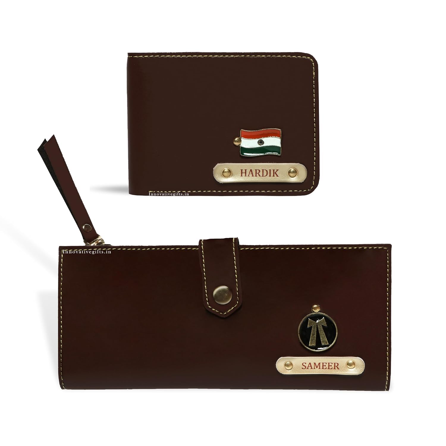 Personalized Couple Wallet & Clutch Combo Gift Set for Husband Wife | Custom Name Engraved Mr & Mrs PU Leather Wallet and Ladies Clutch | Wedding, Anniversary, Engagement Gift (Tan)-picture-10
