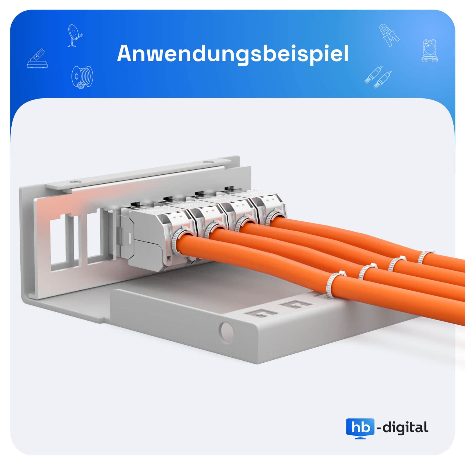 HB-DIGITAL Zestaw: 6-portowy panel krosowy obudowa do modułów Keystone + 6 x Cat.7 Keystone RJ45 gniazdo Jack do instalacji sieciowej, kompatybilna z kablem instalacyjnym LAN Ethernet, kolor jasnoszary