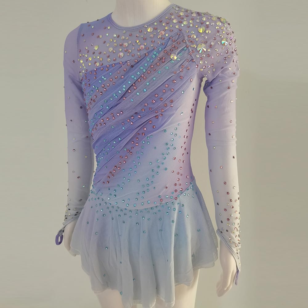 LIUHUO - Vestido de patinaje artístico, color lavanda, diseño de diamantes, rendimiento de competición