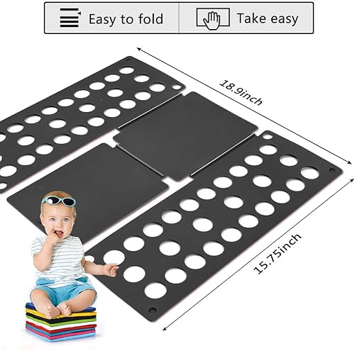 Miniatura 8 de Carpeta de ropa para camisetas, tabla plegable, organizador de lavandería, fácil y rápido para niños y adultos (azul y negro)