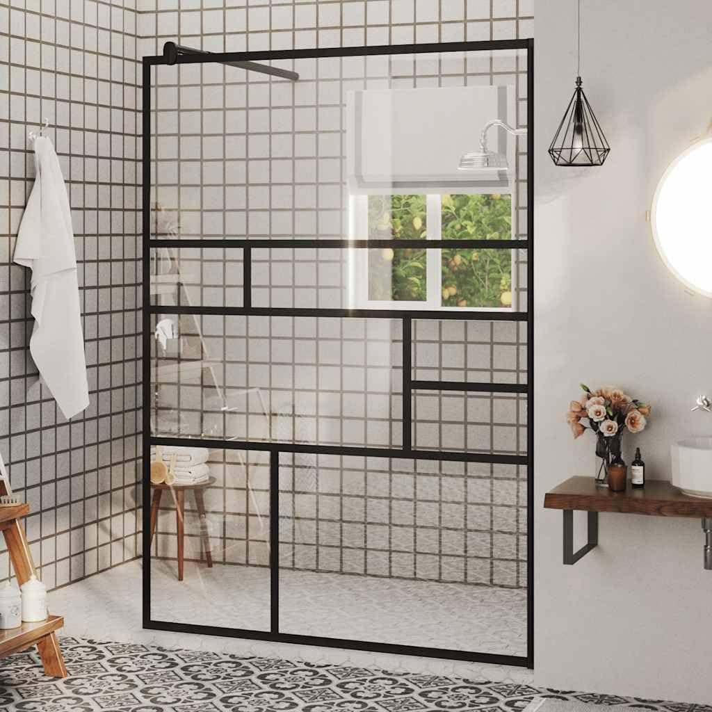 Fengshui Mampara de ducha de cristal templado (115 x 195 cm) | Cristal de seguridad de 5 mm, marco de aluminio, perfil ajustable, barra de sujeción flexible, fácil de limpiar