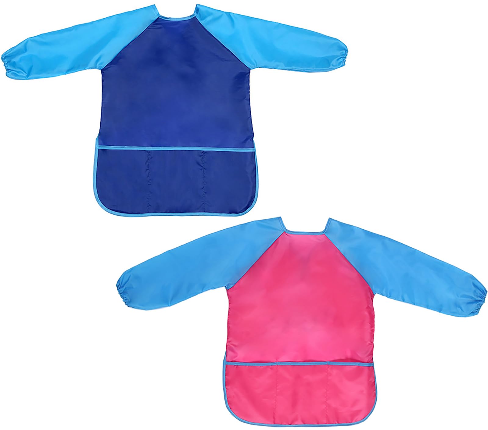 Liutufy Kids Painting Aprons with Pockets and Long Sleeves - Waterproof Art & Craft Smocks for 3-8 Year Old Boys and Girls (Rose+Blue Apron-M)